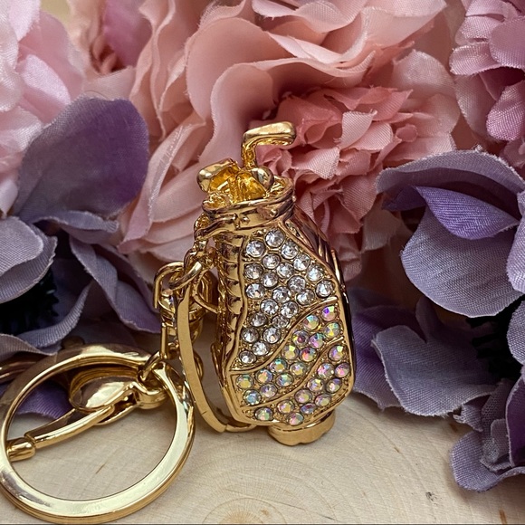 Silver & Iridescent Crystal Golf Bag Keychain Charm - Picture 5 of 16